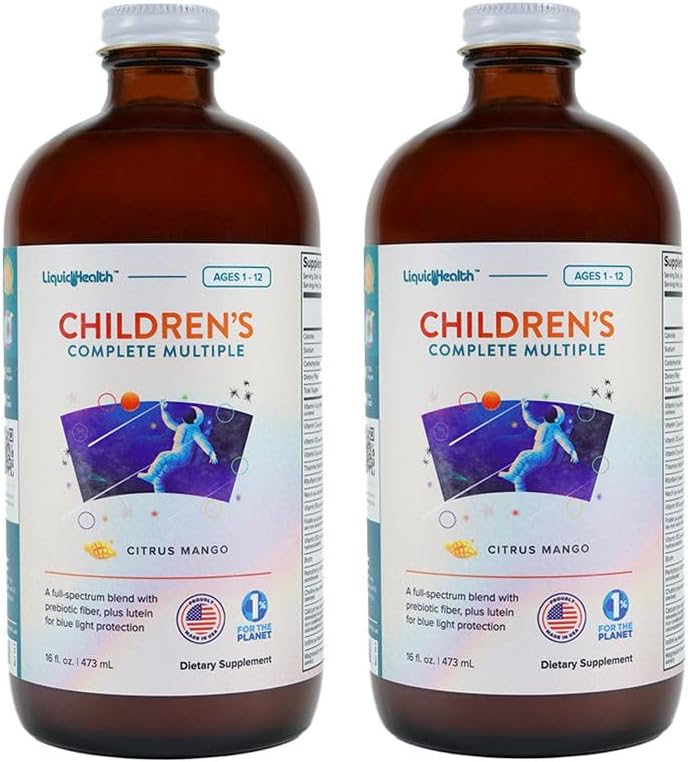 LIQUIDHEALTH Laste täielik vedel multivitamiin lastele, väikelastele - olulised vitamiinid, toitained ja mineraalid, immuunsuse tugi, soolestiku tervis - valmistatud USA-s, vegan, mitte GMO, suhkruvaba (2 pakendit)
