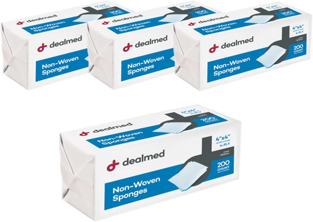 Dealmed non-Woven Gauze käsnad - 4-Ply, 4" x 4" All-Purpose Non-Sterile Absorbent Dental Gauze Haavahooldus Esmaabikomplekt / Meditsiinilised rajatised, 200 Count (4. pakk)