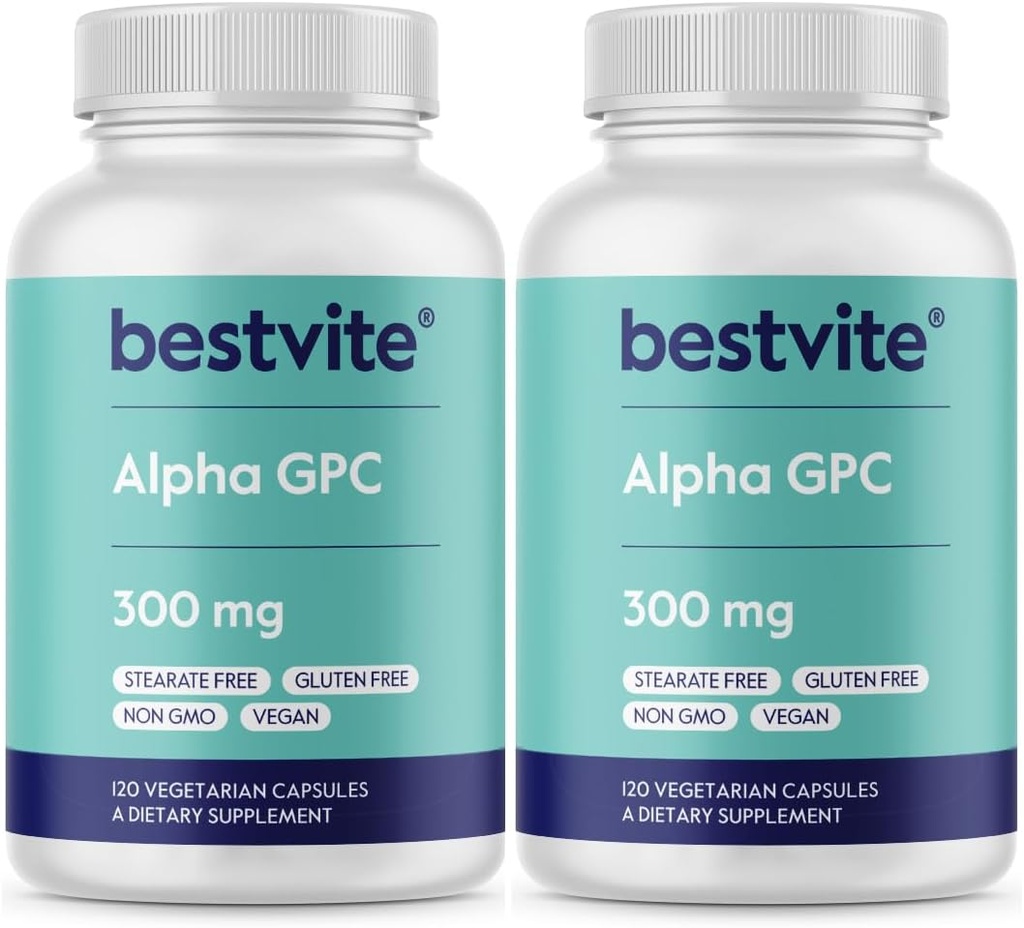 Alpha GPC 600mg per Serving (240 Vegetarian Capsules) (120x2) - Stearates - Vegan - Non GMO - Gluteenivaba