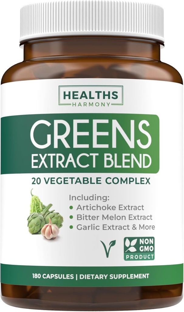 Super Greens Antioksüdandid Superfoods 2250mg Supplement - 20 Koostisosad idandid, seened, juured, küüslauk, Mõru melon, artišokk, seller Seed, Cayenne pipar, Alfalfa NON GMO - 180 kapslit