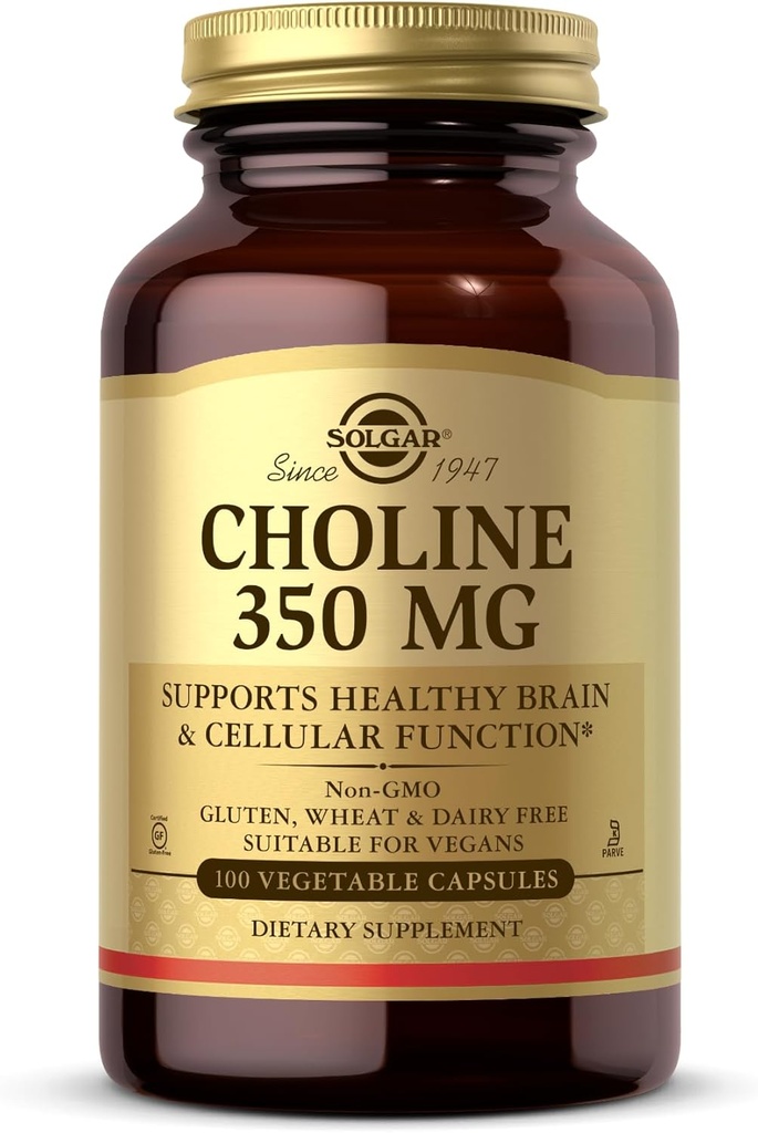 Solgar Choline 350 mg - 100 köögiviljakapslit - mitte- GMO, Vegan, Kosher - 100 serveerimist