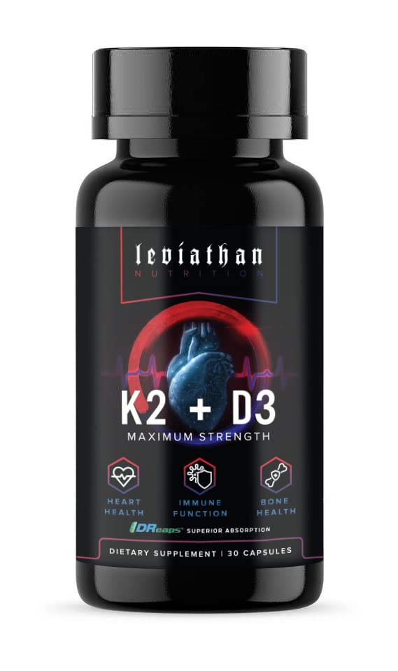 Leviaatan Toitumine Vitamiin D3 K2 2 1 valem | 360mcg Vitamiin K2 (MK7) + Vitamiin D3 5000 RÜ Vegan Organic Extra Tugevus Vitamiini täiendused - südame, hammaste, liigeste ja luude tervis