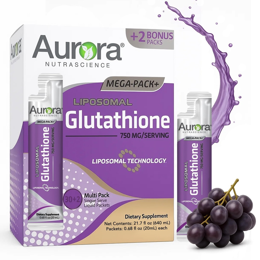 Aurora Nutrascience Mega-Liposomaalne Vedel Glutatioon, Immuunsüsteemi Ja Antioksüdandi Soolestiku Tervisetoetus Täiendavad 750 mg Serving, Mitte-GMO, Suhkruvaba, 32 Ühe Serviga Pakendid