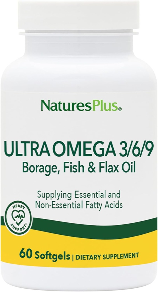Natures Plus Ultra Omega 3 6 9-1200 mg, 60 Softgels - kurgiõli, kalaõli, linaõli täiendus, gluteenivaba - 60 serveerimist