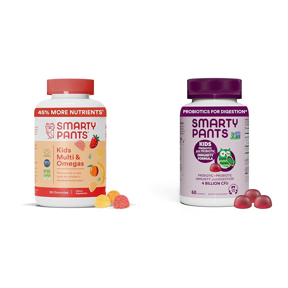 SmartyPants Kids Multivitamiin Gummies ja probiootiline immuunsus Bundle: Omega 3 kalaõli (EPA / DHA), vitamiin D3, C, vitamiin B12, B6, seedetrakti ja immuunsüsteemi tugilisa (30 päeva pakkumine)