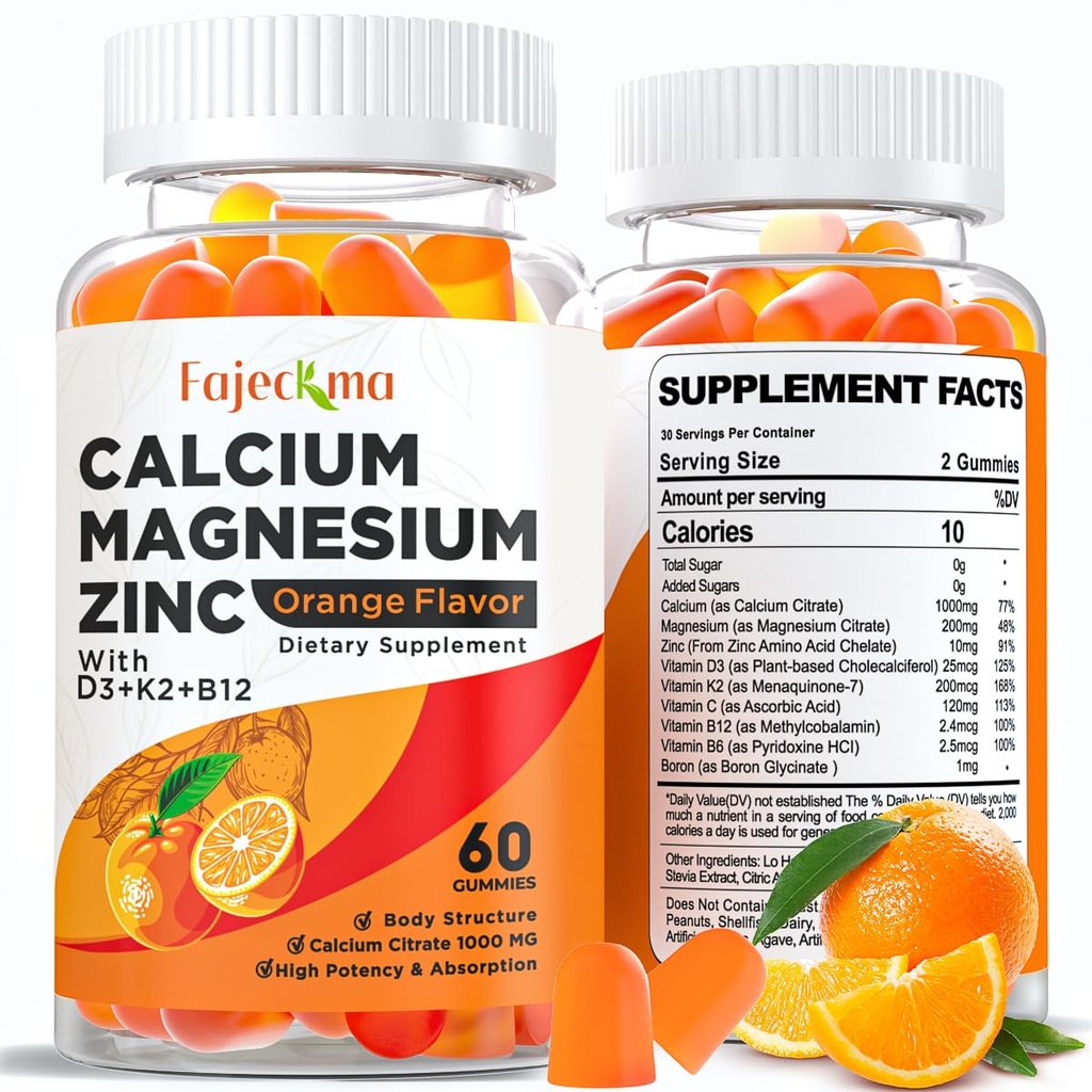 Kaltsium Magneesium Tsink Kummid Täiskasvanutele: Orgaaniline 1000mg Kaltsiumtsitraat Magneesiumlisandiga D3 B12 - Suhkruvaba Kõrge Absorptsiooni Täiendus Naistele Meestele (60 Count(Pakk 2))