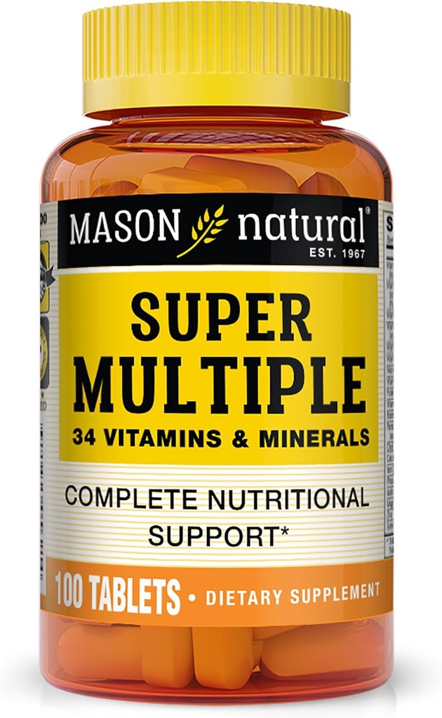 MASON NATURAL Super mitu 34 vitamiini ja mineraali - täielik toitumisalane tugi, kõik ühes multivitamiinis, toetab üldist tervist, 100 tabletti