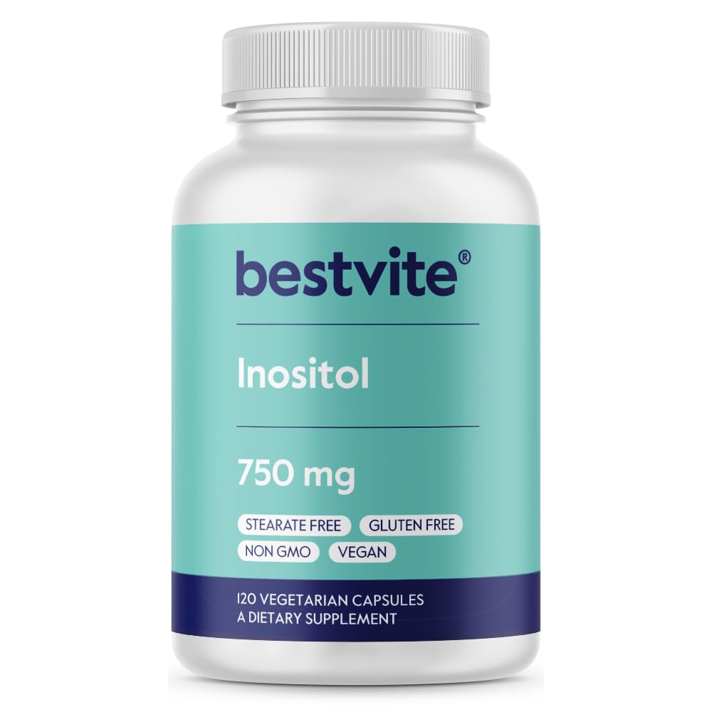 BESTVITE Inositool 750 mg Myo Inositoolina (120 taimetoitlast kapslit) - Stearaatideta - Vegan - Mitte GMO - Gluteenivaba