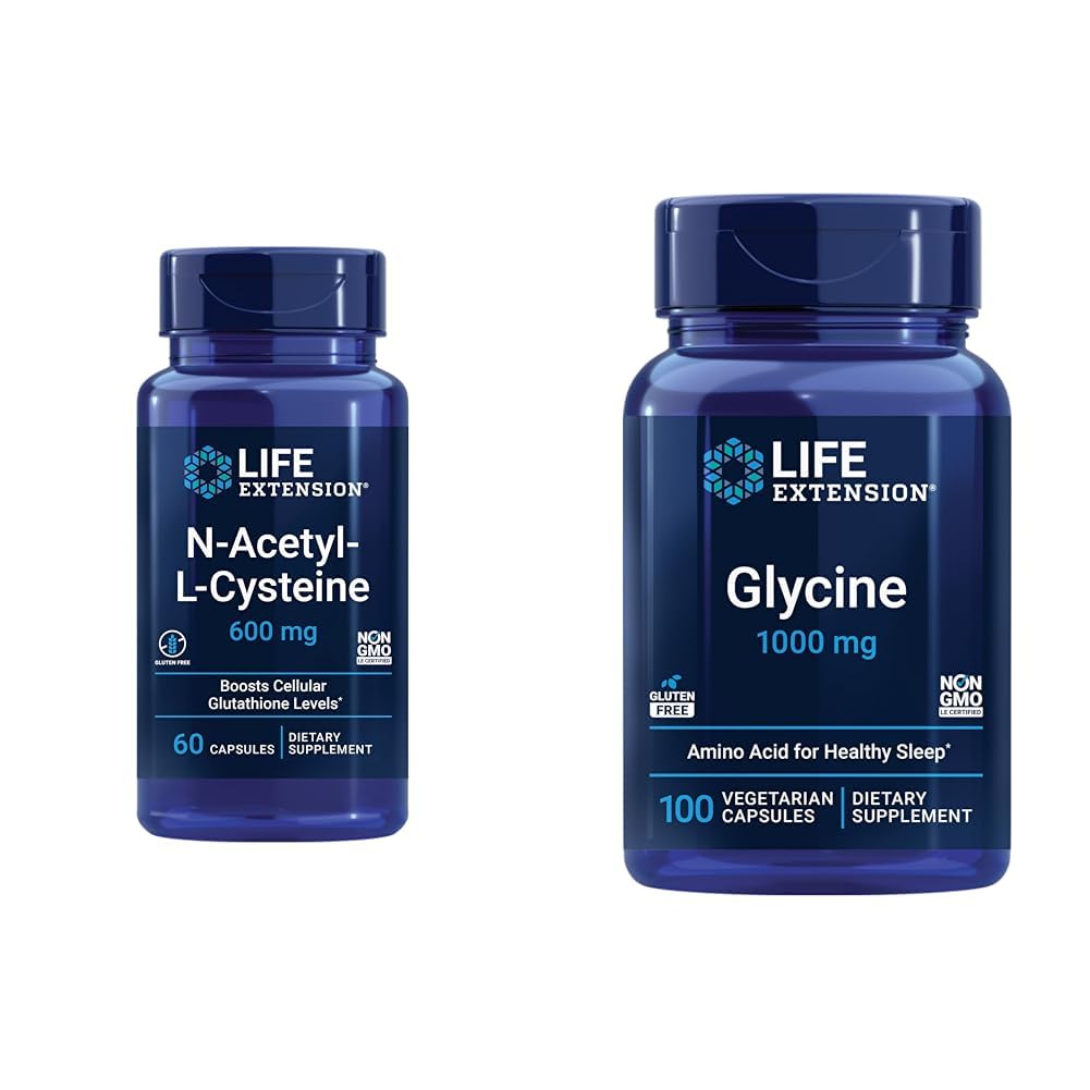 Elu pikendamine N-atsetüül-L-tsüsteiin (NAC) & glütsiin 1000 mg, soodustab lõõgastust, tervislikku und, aminohapet, gluteenivaba, mitte-GMO, taimetoitlane, 100 kapslit