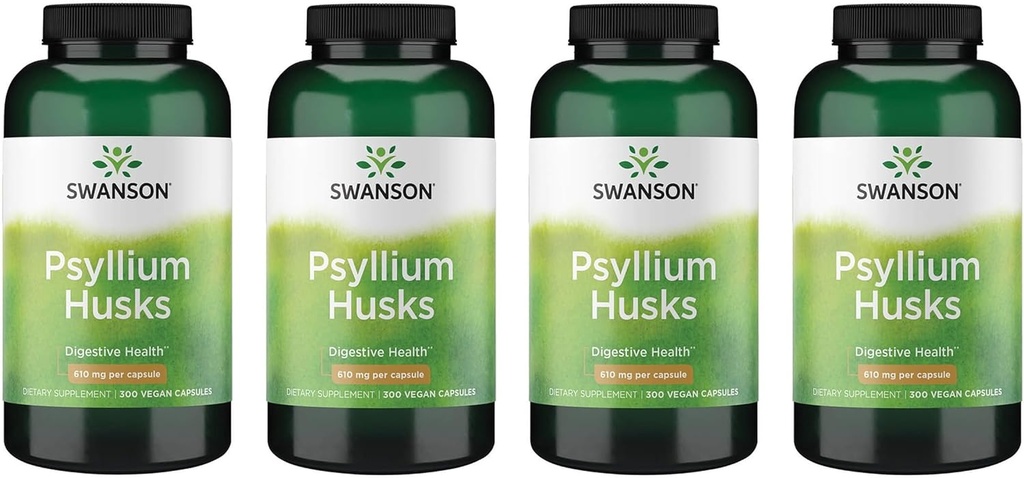 Swanson Psyllium Husk Dieet Fiber Supplement 610 mg 300 kapslit - (4 pakendit)