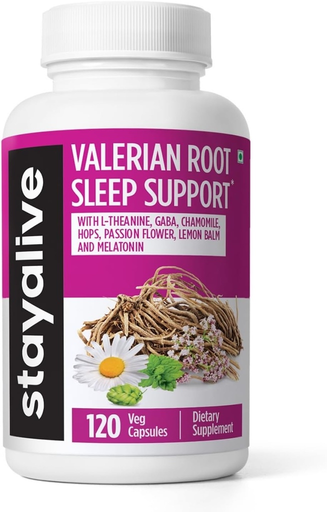 HOIDA ALIVE Valerian Juurkapslid, 8-in-1 ekstrakt w/melatoniin, Passion Flower, L-Theanine, Sidrun Balm, Humala Lill, Kummel & GABA, 120 Valerian pillid, Non-GMO & Gluteenivaba Natural Sleep Supplement