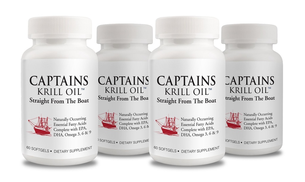 Kaptenid Puhasta Antarktika krillõli Softgels | Omega 3 EPA, DHA astaksantiini ja fosfolipiididega | Ei lisaaineid ega kemikaale | 1000mg ühe serveerimise kohta, 60 kapslit, 4-pakk