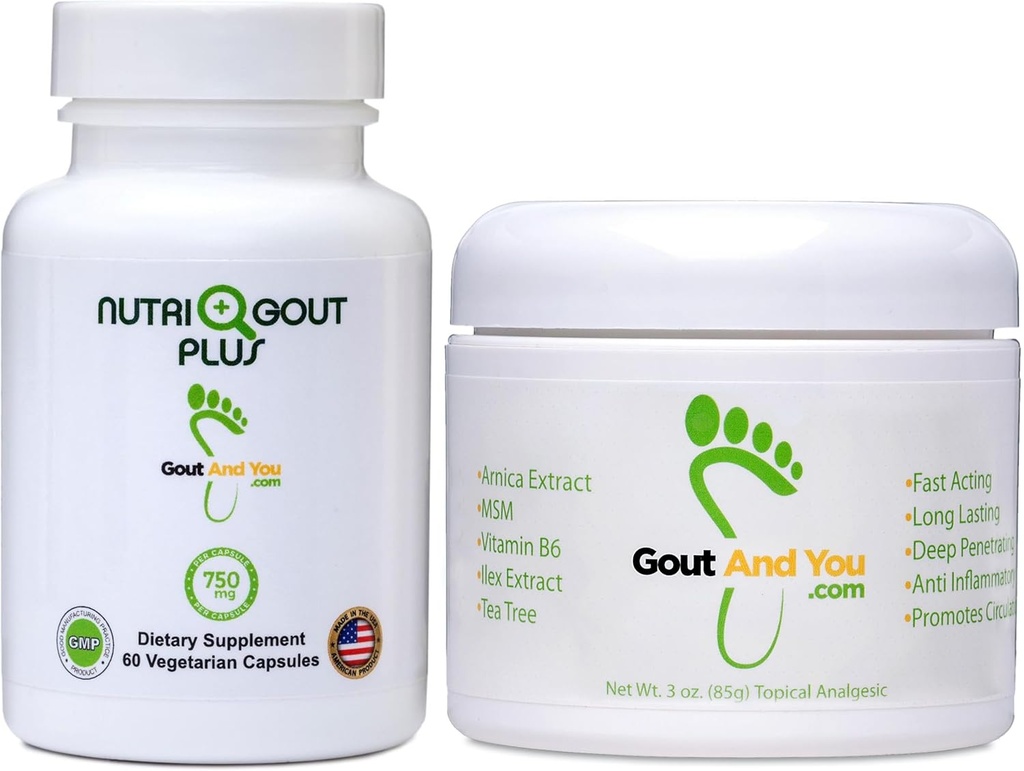 NutriGout Plus kusihappe toetus ja terapeutiline leevendus paikse kreemiga Arnica ekstraktiga