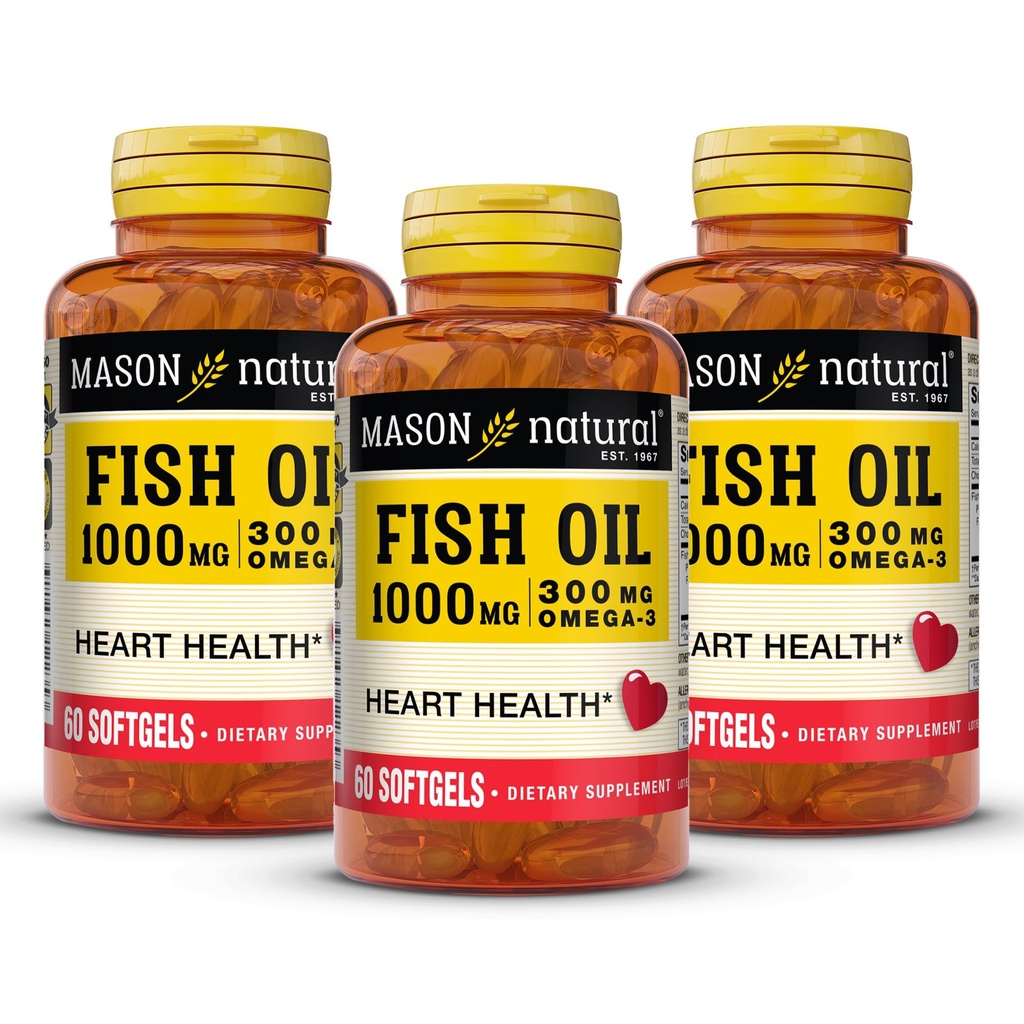 MASON NATURAL Omega, 3 kalaõli, 180,päevane tarne, 1000 mg EPA ja DHA-ga ühiseks toetuseks, 60 Softgel Pills (3 Pack)