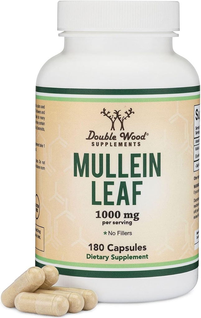 Double Wood Supplements Mullein Leaf Kapslid 10 000 mg Tugevus, 180 Vegan Kapslit Ilma Täiteaineteta, Toetab Kopsude Ja Hingamisteede Tervist