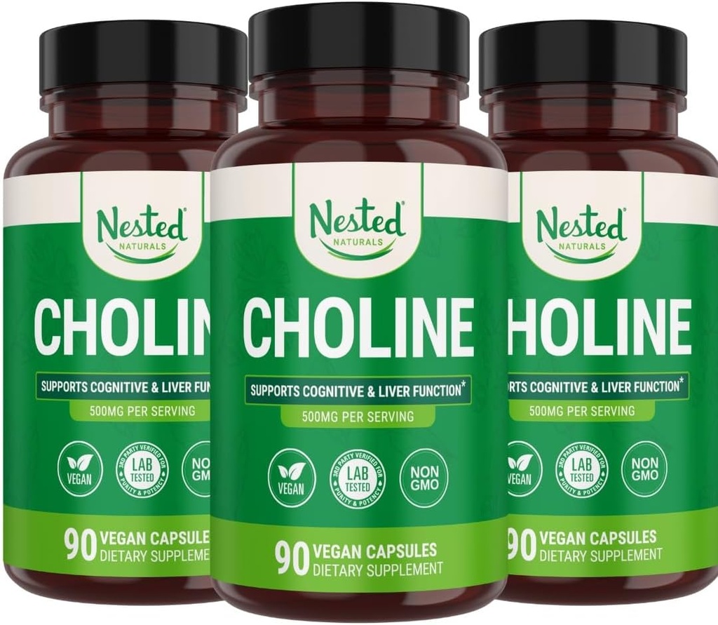 Pesitsevad looduslikud koliinbitartraat 500mg | kõrge potentsiga koliinilisandid | Toetab kognitiivset jõudlust ja maksafunktsiooni | 100% Vegan & Non-GMO | (3-Pack)