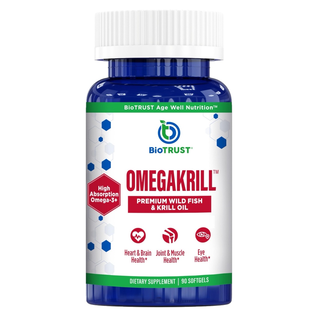 BioTrust OmegaKrill EPA & DHA Omega 3 täiendus, kala ja krillõli, et toetada liigeste, südame, aju, silma ja nahka (30 serveerimist)