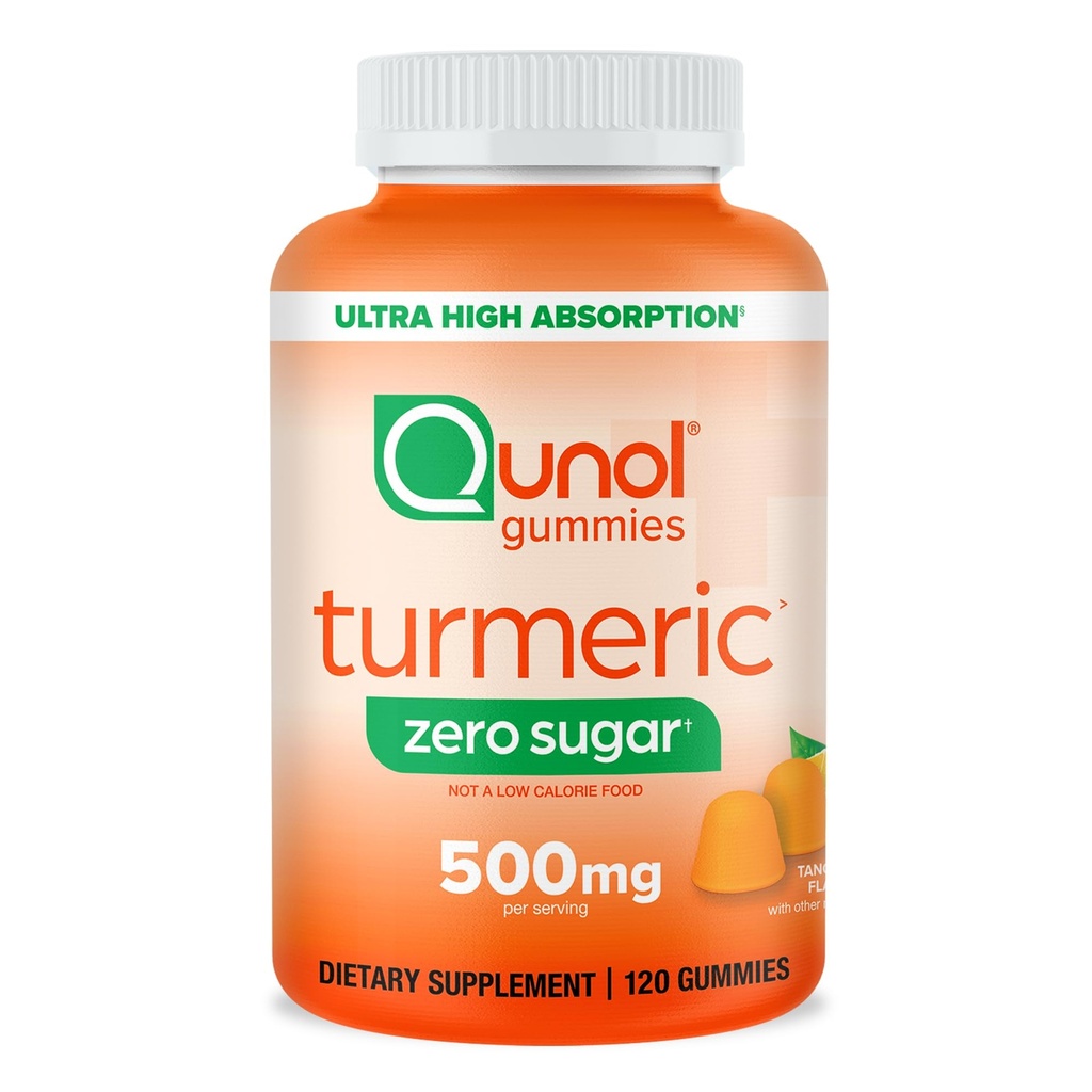 Qunol Zero Sugar Turmeric Gummies, Gummy 500mg Kurkumiini, ühine tugilisand, Ultra kõrge neeldumise Tumeric Curcumin, Taimetoitlane, Gluteenivaba, 120 Count