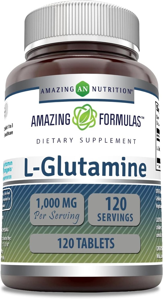 Hämmastav valem L glutamiin 1000 mg tabletid | Aminohappe lisand meestele ja naistele | Mitte-GMO | Gluteenivaba | Valmistatud USAs | (1 pakend, 120 loend)
