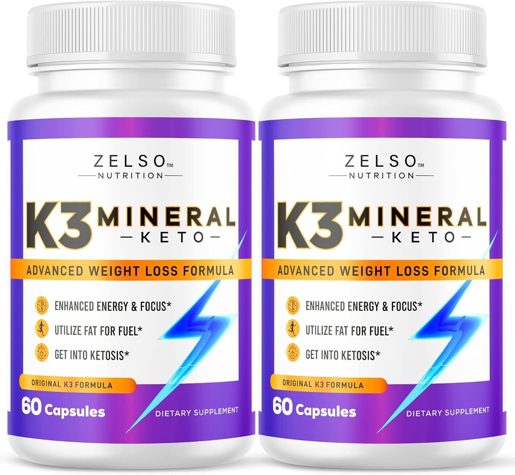 ZELSO (2 Pack K3 Mineraalkaalulangus pillid naistele ja meestele, K3 Mineraalpillid - K3 Sool Mineraal, Vitamiin + K3 kapslid Täiendus Keto Kaalulangus - 2 kuud pakkumine