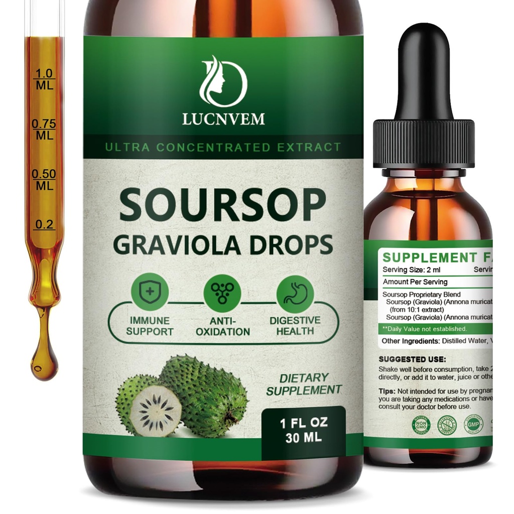 (2 Pack) Orgaaniline Soursop Graviola Vedelad tilgad, Soursop Extract Organic Pure for Natural Antioxidant, Cell Support & Regeneration, Immune Boost, Soursop Bitters Vedel rikas multivitamiini - 2 FL OZ
