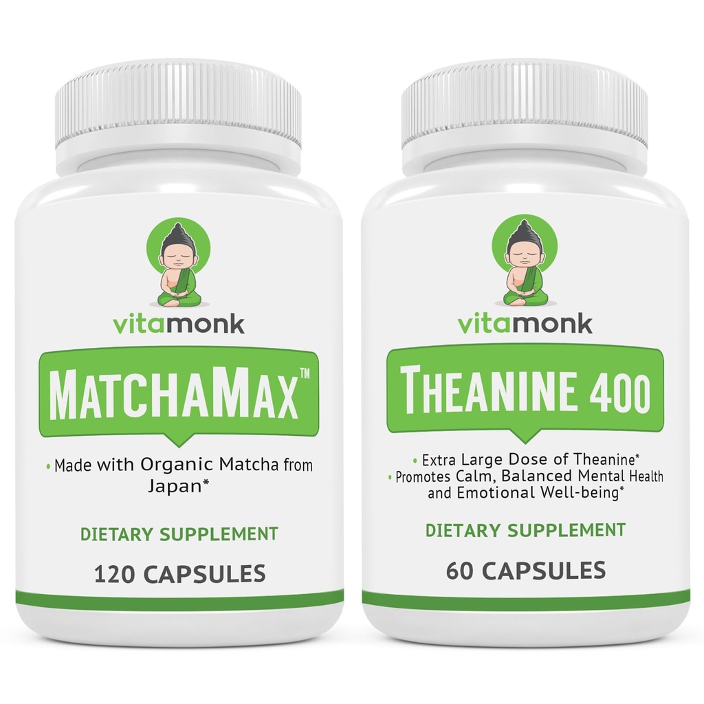 VitaMonk MatchaMax Matcha kapslid & L-Theanine 400mg - Suurendage energiat ja suurendage fookuse komplekti