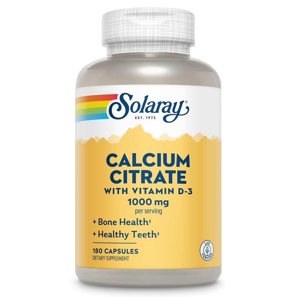 Solaray Kaltsiumtsitraat vitamiin D3 1000mg - Luu tugevus ja tervete hammaste tugi - õrn seedimine valem - Lab kontrollitud, 60-päevane garantii - 30 serveerimist, 180 kapslit