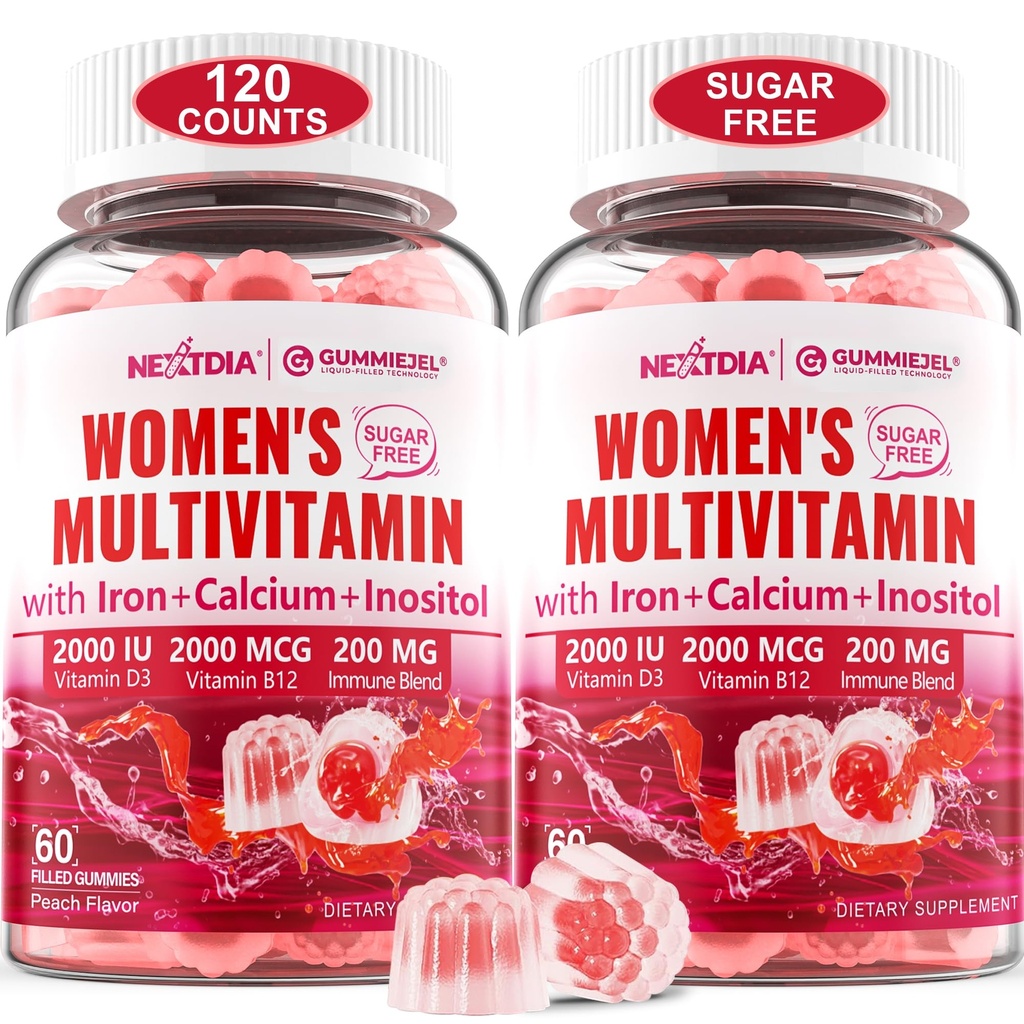 (2 Pack) Suhkruvaba metüülitud multivitamiin naistele, kellel on kaltsiumi, D3 K2, inositool, folaat, biotiin, raud, vitamiin A, C, E, B kompleks - multivitamiinid ja mineraalid - energia, immuun, luu - vegan