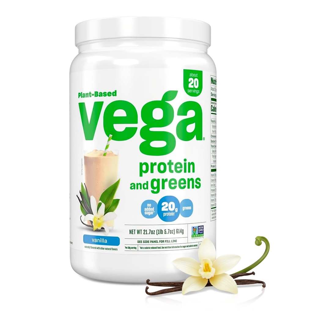 Vega valk ja rohelised valk pulber, Vanilla - 20 g taimepõhine valk Plus köögiviljad, vegan, non GMO, herneproteiin naistele ja meestele, 21, 7 Ounce (pakendamine võib varieeruda)