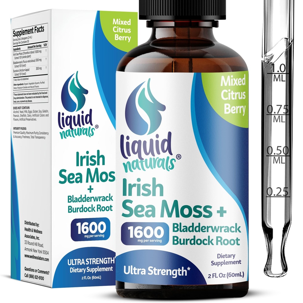 Iiri mere sammaltilgad - Citrus Berry Flavor - 92+ olulised mineraalid ja vitamiinid - energia, nahk, soolestik, taastumine - põis ja Burdock Root - 2 fl. oz