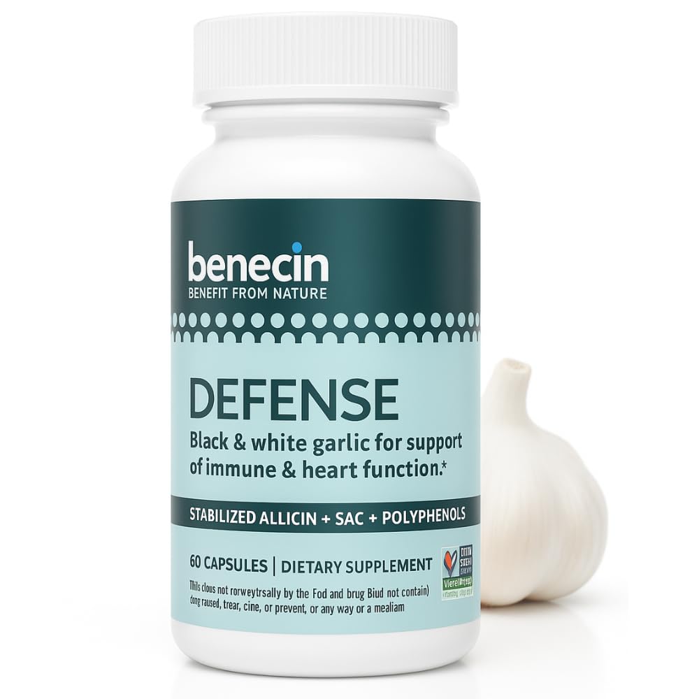 Benecini kaitse 1500 mcg Stabiliseeritud allitsiin kapsli kohta | Plus suured SAC ja polüfenoolide kogused mustast küüslaugust | Immuunsüsteemi ja südamefunktsiooni taimsete korkide võimas toetamine (1 arv (60))