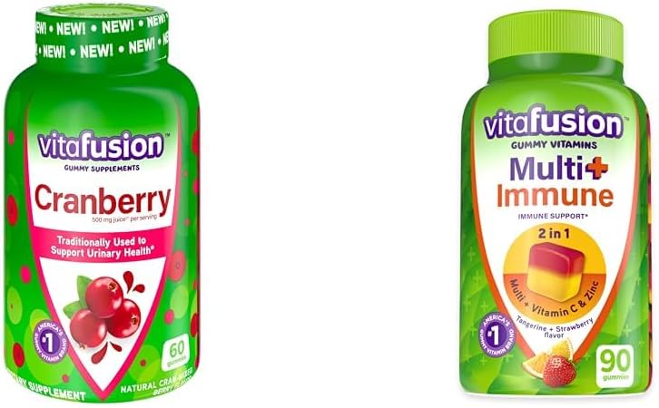 Vitafusion Cranberry Gummies naistele 500mg ja Multi+ Immune Support Gummies koos C-vitamiini tsink Daily Multivitamiinid 90 Count