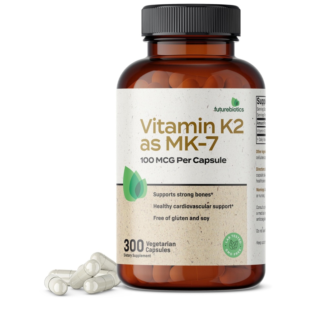 Tulevikubiootikumid K2-vitamiin MK-7 100 mcg, toetab tugevaid luid - mitte-GMO, 300 taimetoitlast kapslit