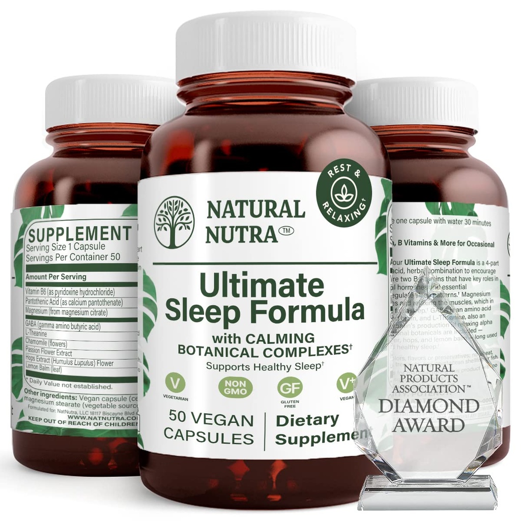 Natural Nutra Ultimate Sleep valem, kummel, mis toetab lõõgastumist ja vähendab öist ärevust, aitab teil magada kiiremini, 50 kapslit