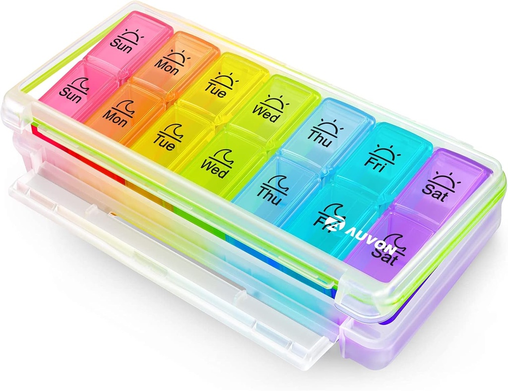 AUVON Weekly Pill Korraldaja 2 korda päevas, suur 7 päeva AM PM Pill Box Korraldaja, Daily Pill Case niiskus-tõestus ja disain Eemaldatavad koostisosad hoida vitamiine, kalaõli, toidulisandeid, ravimeid