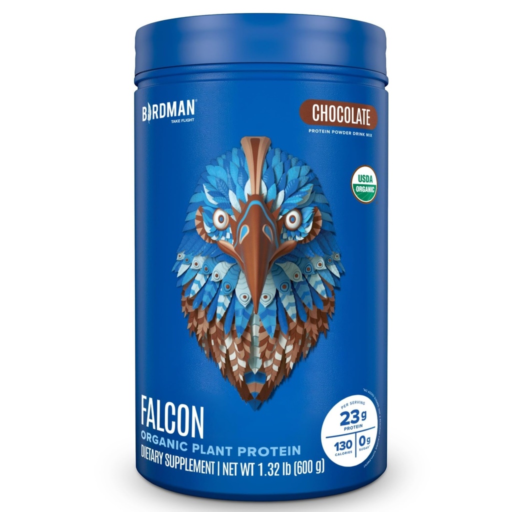 BIRDMAN Falcon Vegan Valgu Pulber Orgaaniline, Stevia & Sugar Free, Taimne Valk, Madal Carb, Piimavaba, Keto, Non Whey Valk, Probiootikum, Pealivalk | Šokolaadilõhn - 18 Servings - 1.32lb