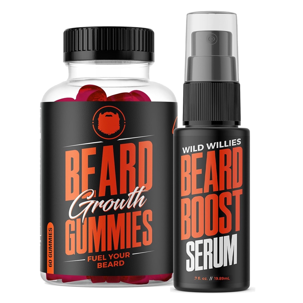 Wild Willies Beard Growth Dual Oht: Habemekasvu Kummid ja Seerum Kit Meestele - Biotiin, Kofeiin Ja Essentsiaalne Kasvuõli Fuller, Paksem Näojuuksed - Habe Vitamiinid Ja Suurendada Habemekasvu