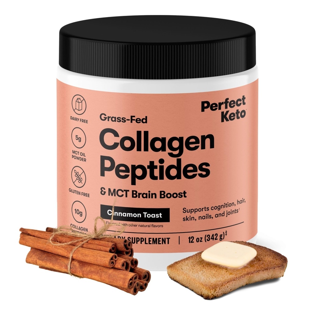 Täiuslik Keto kollageen Peptiidid Valgupulber MCT õli, hüdrolüüsitud kollageen, tüüp I & III täiendus, Gluteenivaba rohi Fed, madal carb, Keto kohvikreamer, kollageen naistele ja meestele, kaneeli röstsai