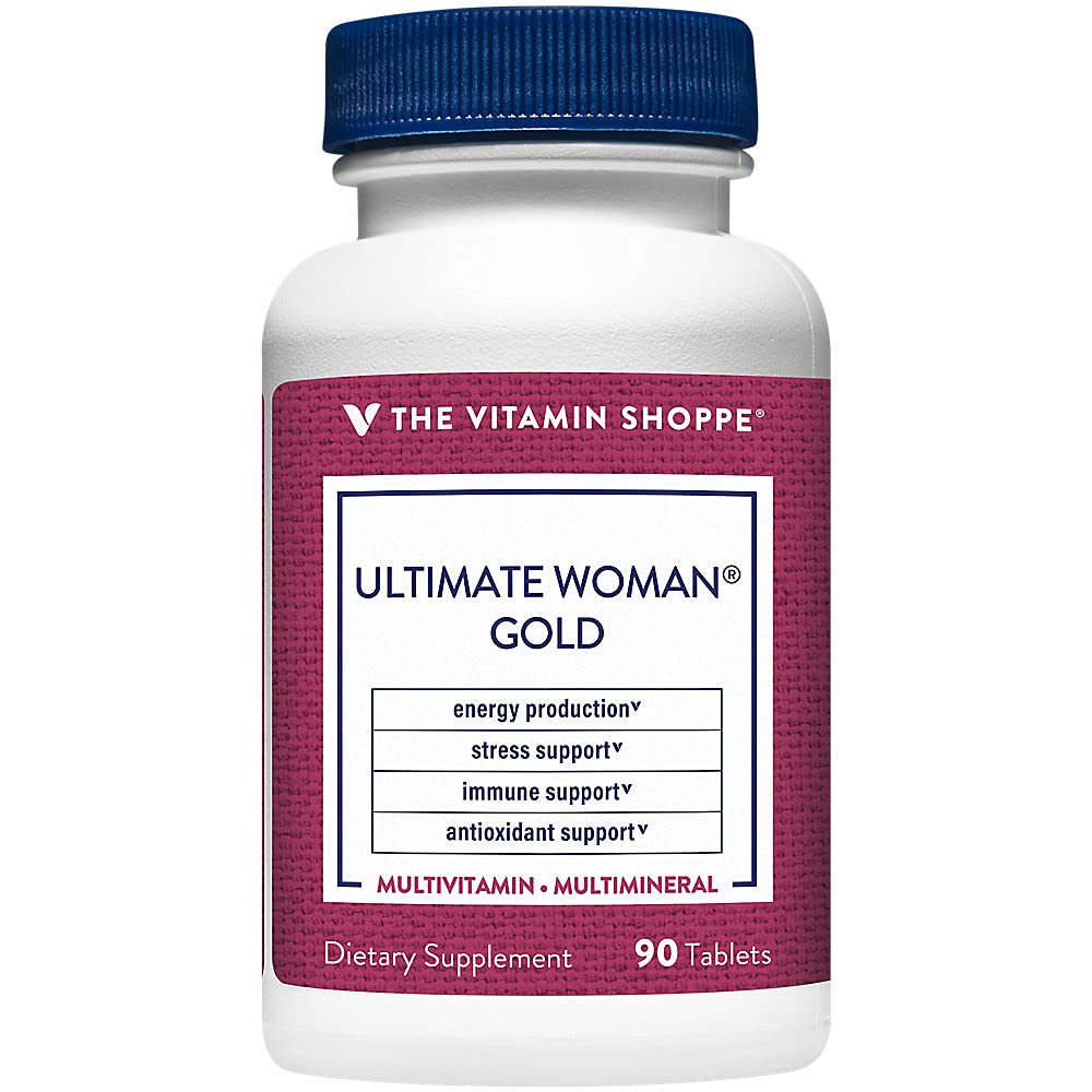 Vitamiin Shoppe Ultimate Woman Gold Multivitamiin - raua, B-vitamiinide ja D3-vitamiini ja muuga, et toetada energiatootmist, luude ja immuunsüsteemi tervist - Gluteenivaba multi-Mineral (90 tabletti)