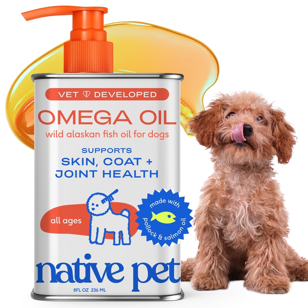 Native Pet Omega 3 kalaõli koertele ja kassidele - edendab tervislikku nahka, läikivat karva ja tugevaid liigeseid - valmistatud metsiku Alaska lõheõliga koertele - maitsev, kiiresti imenduv oomega 3 6 9 vedelat lisandit - 8oz
