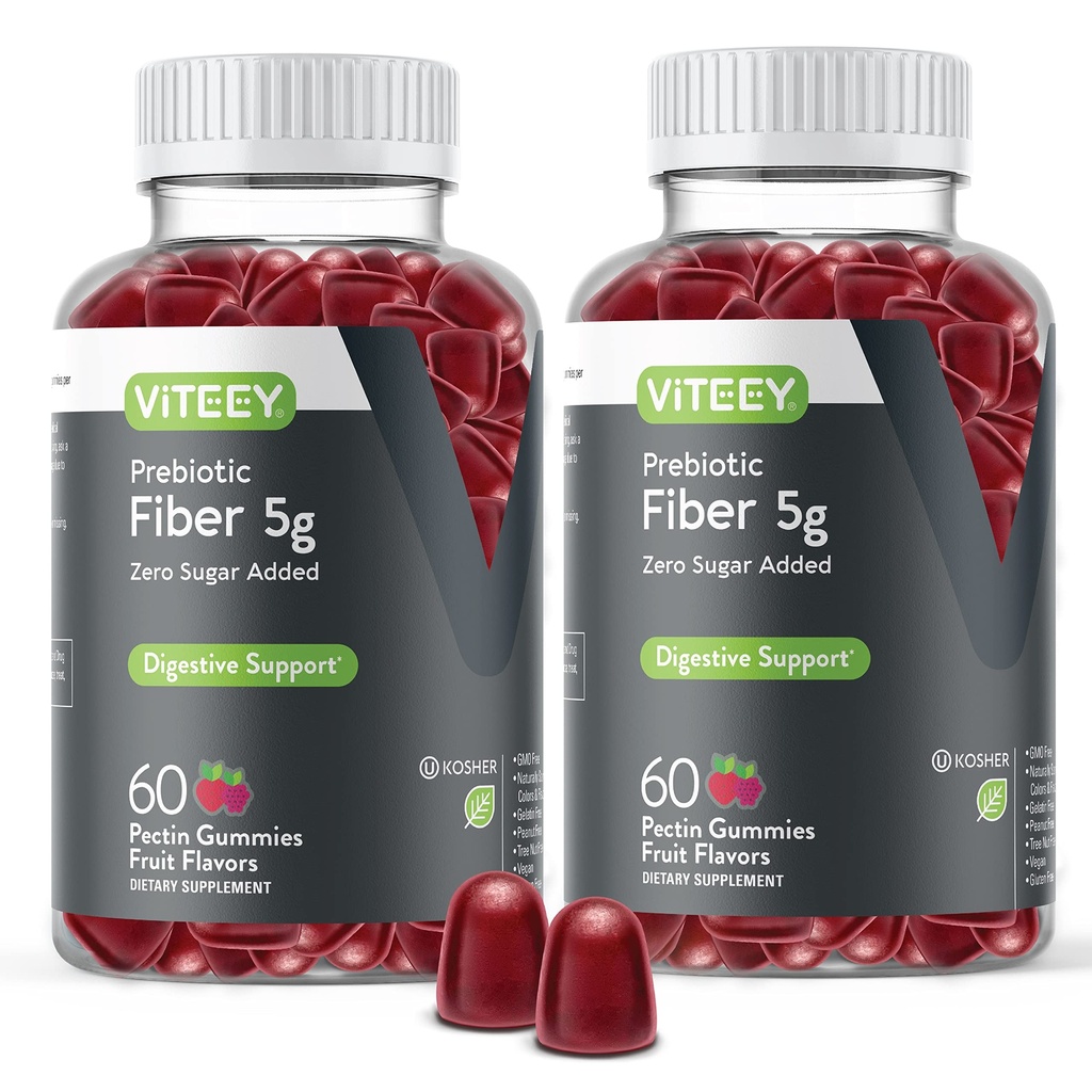 Viteey Prebiootilised kiudkummid täiskasvanutele, 5 g - soolestiku tervis ja seedeelundite lahustuv kiudainelisandi kummikud - null suhkrulisandiga, vegan, gluteenivaba - 120 loend