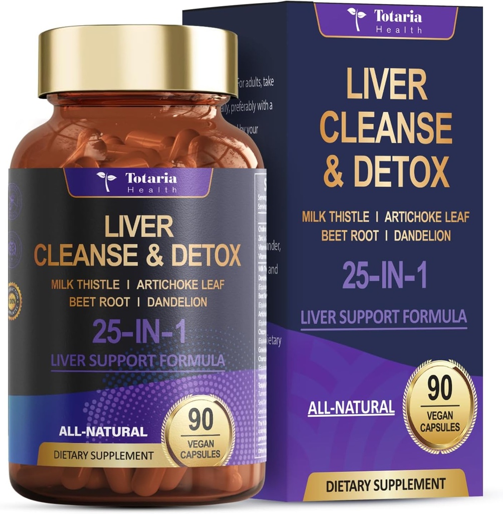 Maksa puhastamine Detox & remont 25-in-1 piimaohakaga,Dandelion Juur, Beetroot, artišokiekstrakt maksa tervise ravimtaime maksatoetus Täiendavad vitamiinid tsink, koliin 90 vegankapslid