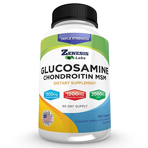 Zenesis Labs Glükoosamiinsulfaat + kondroitiin + MSM Kombinatsioon Liigese ja kõhre täiendus 450 kapslit (Bulk 90 päeva pakkumine) 1500mg, 1200mg, 2000mg ühe serveerimise kohta