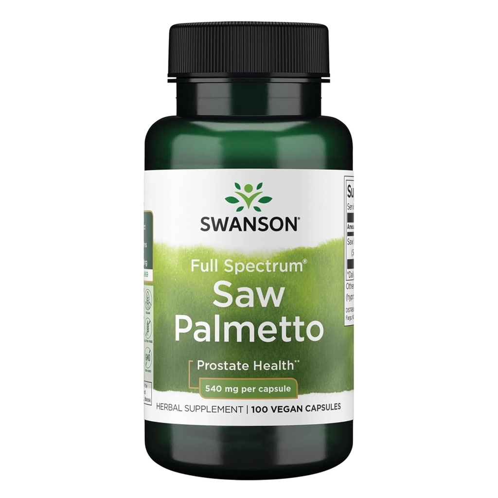 Swanson Saw Palmetto - taimsed toidulisandid meeste eesnäärme tervise toetamiseks - looduslik juuste täiendamine ja kuseteede tervise toetamine - 540 mg 100 kapslit