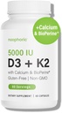 Noofooriline D3 K2 Vitamiin 5000 RÜ - Vitamiin K2 100 mcg MK7, kaltsium, bioperiin - Luude tervise ja immuunsuse tugilisand - Gluteenivaba, mitte-GMO - D3 K2 vitamiini lisand (60 serveerimist)