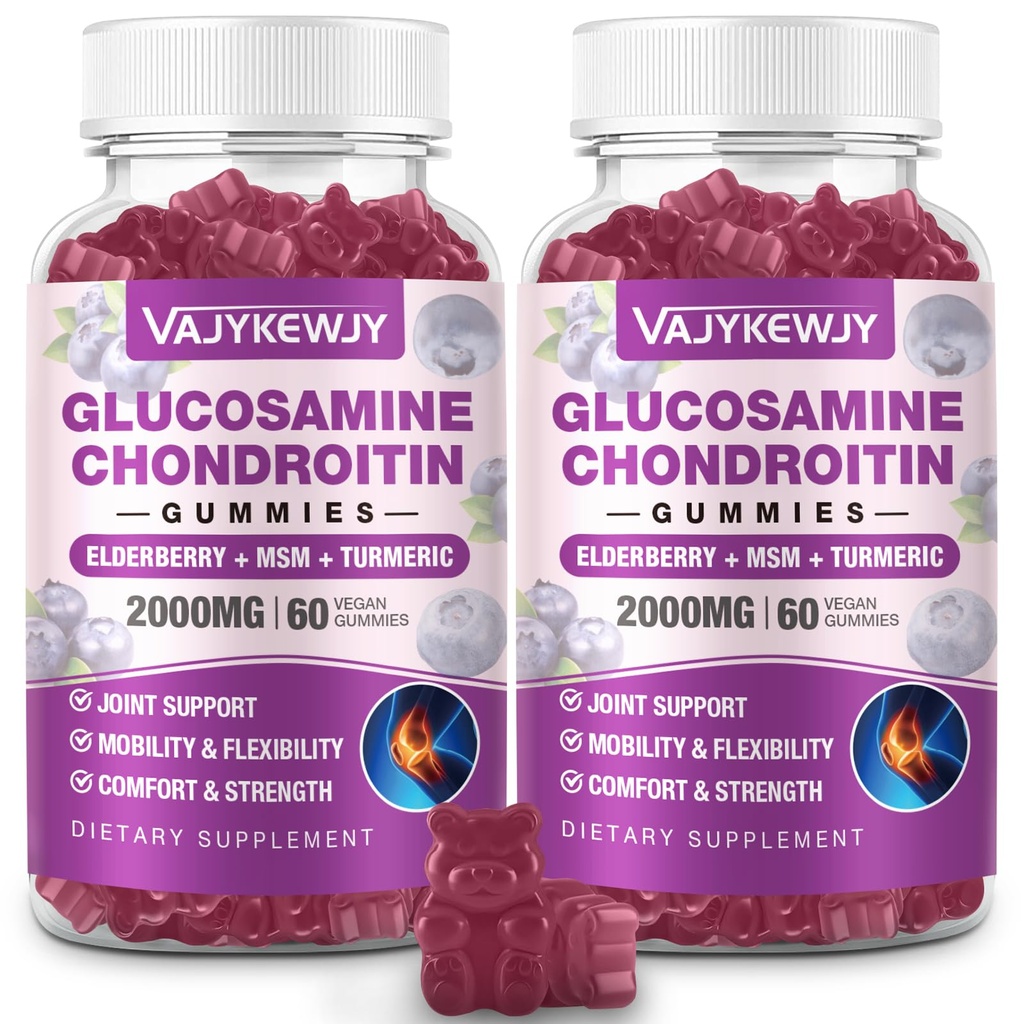 2 Pakendid 2000mg Glükoosamiin Kondroitiin Gummies , ekstra tugevusega glükoosamiin koos kondroitiin MSM & kurkum , ühine tugilisand , antioksüdantne immuuntoetus - 120 Gummies