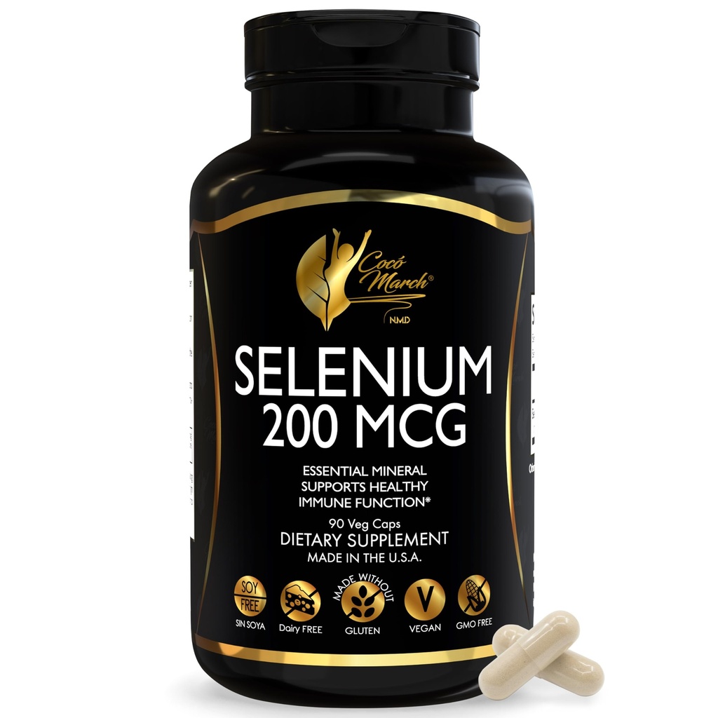 Cocó March N.M.D. Selenium 200 mcg - Kilpnäärme ja immuunsüsteemi tugilisand - ainevahetuse ja antioksüdantide kaitse oluline mineraal - Gluteenivaba, piimavaba & vegan - 3 kuu pakkumine, 90 Veg kapslit