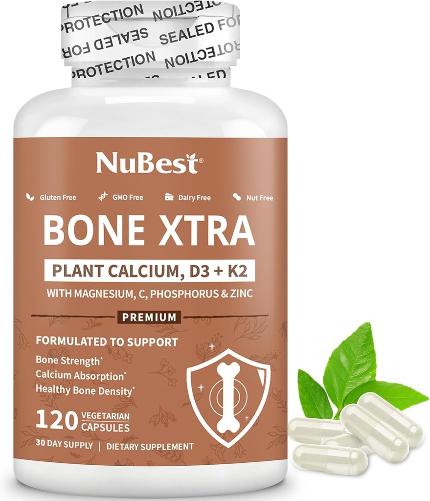 NuBest luu Xtra - taimepõhine luu tugevus, strontsiumi võimendus strontsiumtsitraadiga, kaltsium, magneesium merevetikatest, fosfor, C-vitamiin, K2, D3 | maksimaalne kaltsiumi imendumine | 1 kuu pakkumine