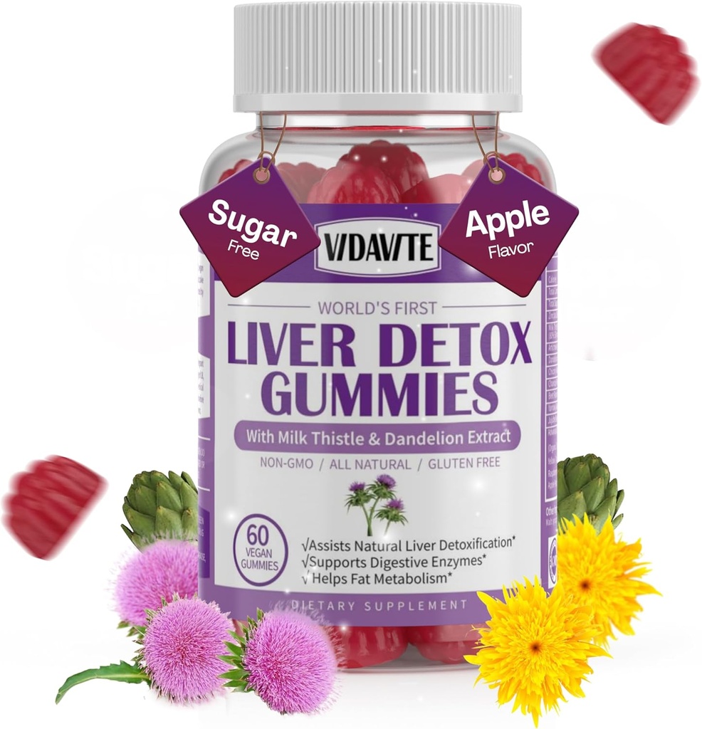 Sugar-free Liver Cleanse Detox & Repair Gummies — 1500mg Milk Thistle Supplement with Artichoke, Dandelion and 20+ Herbs — Essential Liver Support Supplement for Men & Women(60 Vegan Gummies)