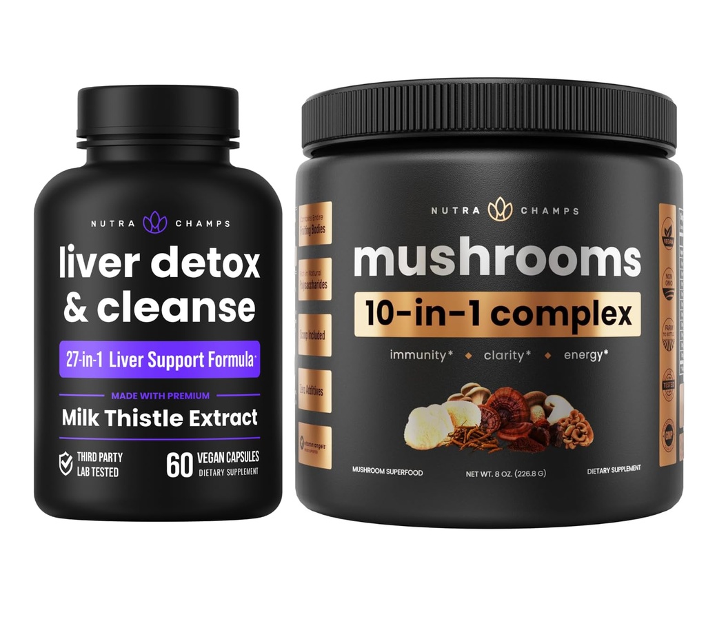 NutraChamps Maksa Detox & Seenepulber - Tunnetus, Detox & Immunity Bunder